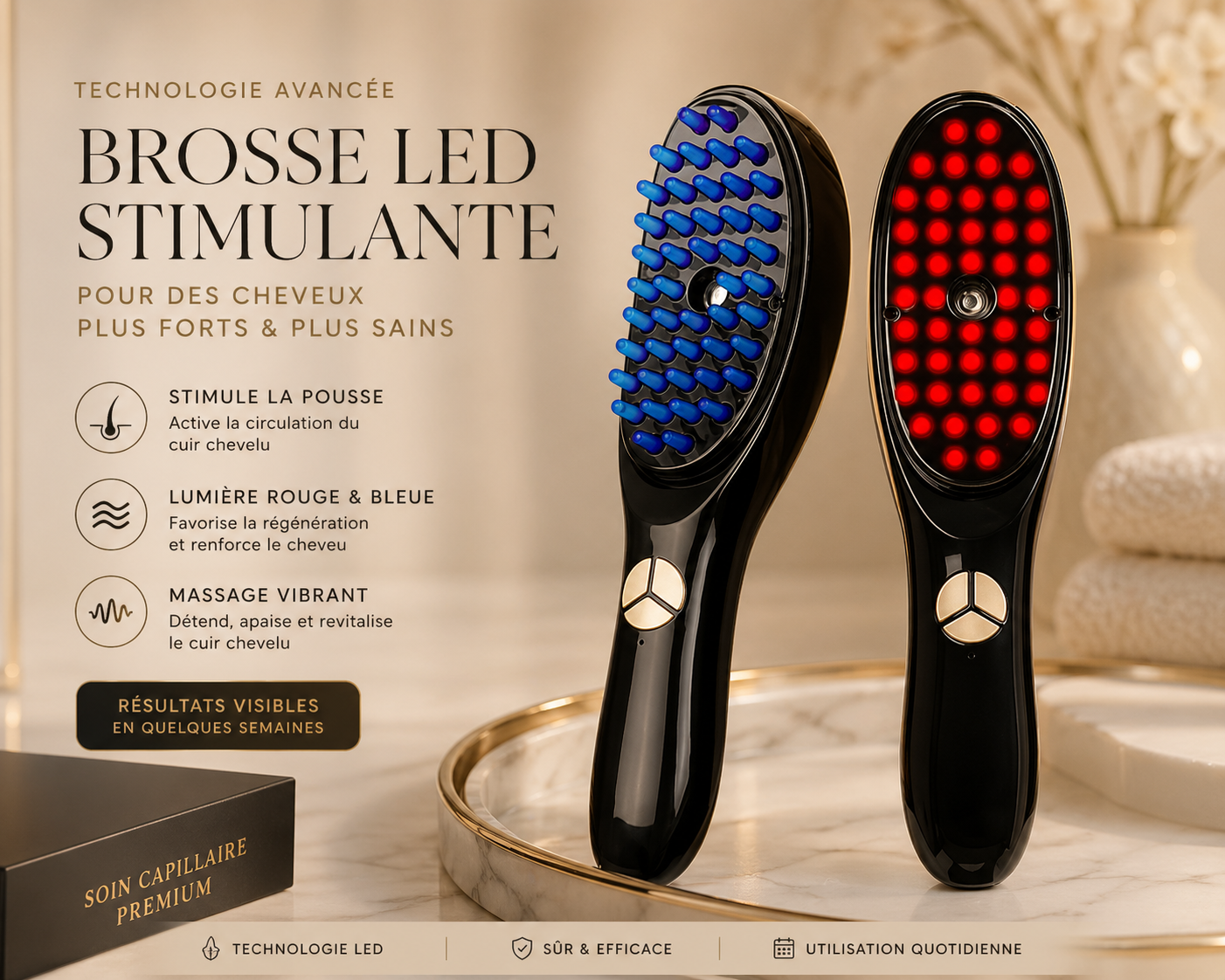 Lumina Hair - Brosse LED stimulantes pour cheveux plus denses